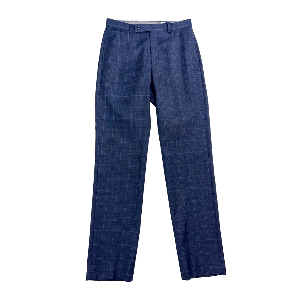 Calvin Klein 30x32 Navy Blue Windowpane Dress Pants Trousers Stretch Wool Slim